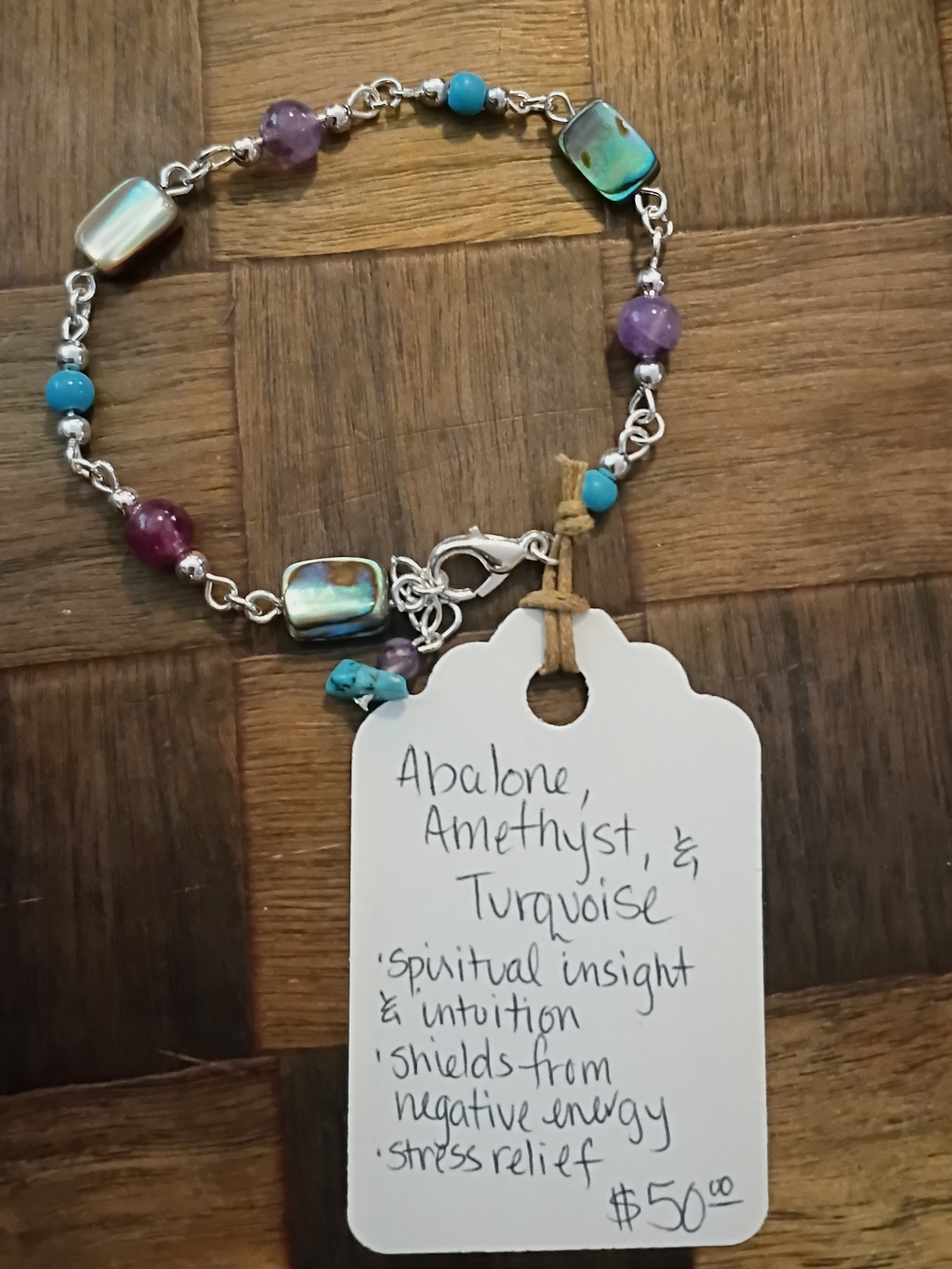 Abalone, Amethyst & Turquoise Link Bracelet - Multicolor Beads